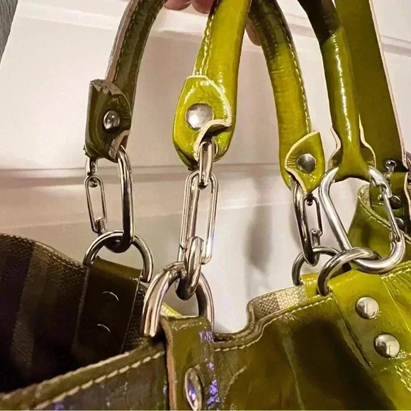 PLINIO VISIONA GREEN PATENTED  LEATHER TOTE SHOULDER BAG LEATHER MADE IN ITALY - Picture 7 of 17